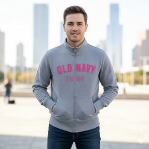 Old Navy Y2K Zip-Up Fleece Lined Hoodie Gray Men's Size Large